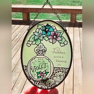 Joan Baker Suncatcher Stained Glass Window Art Hanging GRANDMA VIOLET Trinket